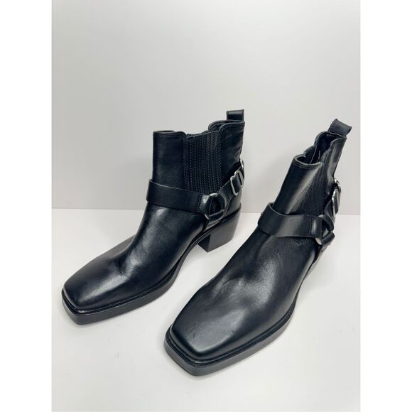 Sam Edelman Boots Size 6.5 Bellamie Black Leather Harness Pull-On Ankle Booties - Picture 7 of 13